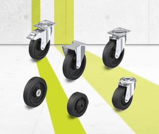 配弹性实心橡胶轮胎的 POEV 单轮和脚轮系列